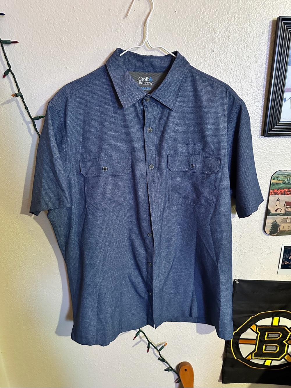 croft & barrow Men’s Short-Sleeve Chambray Blue Button-Down Shirt